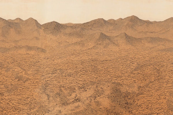 Antique Desert Landscape Engraved Mural