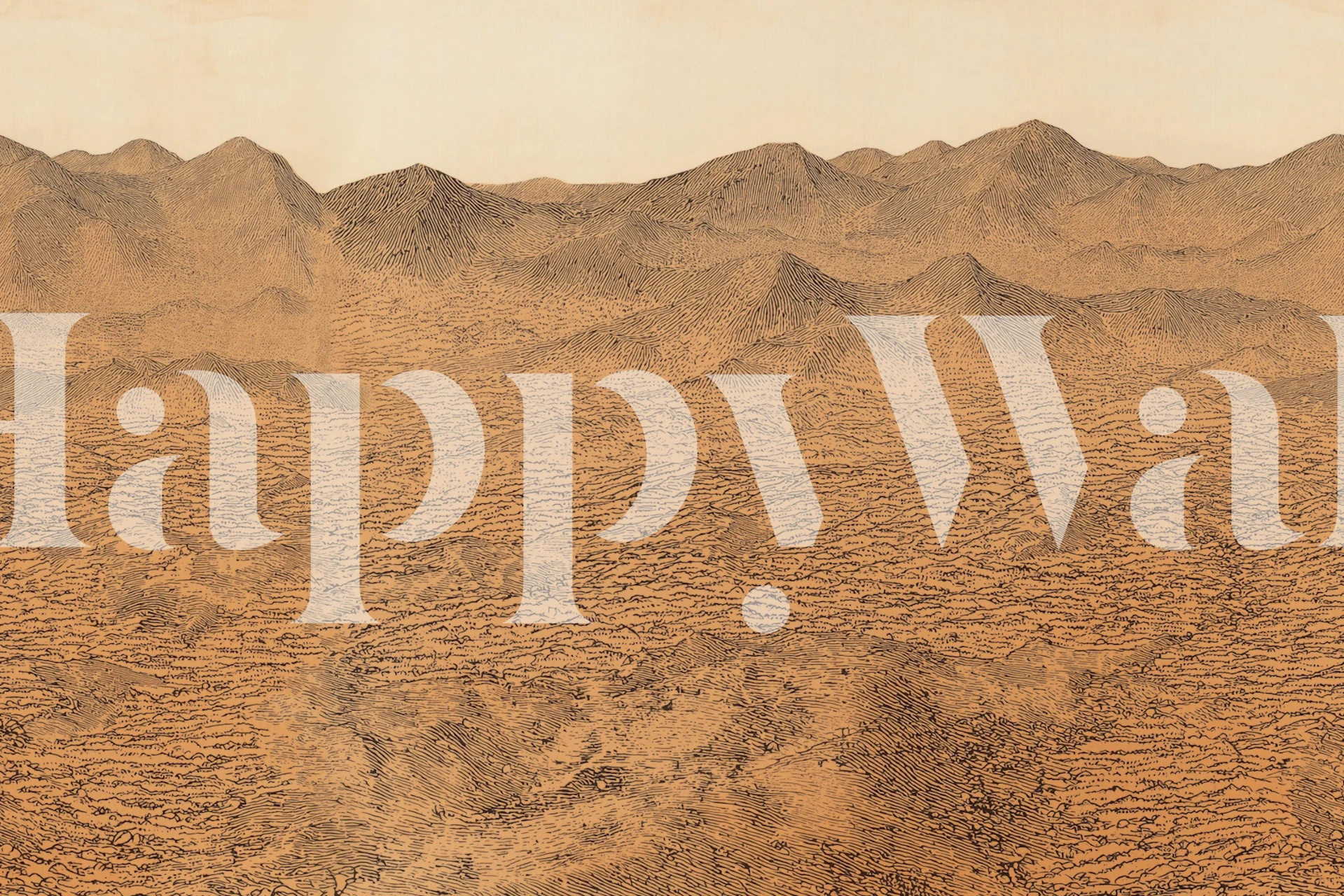 Antique Desert Landscape Engraved Mural i rummet