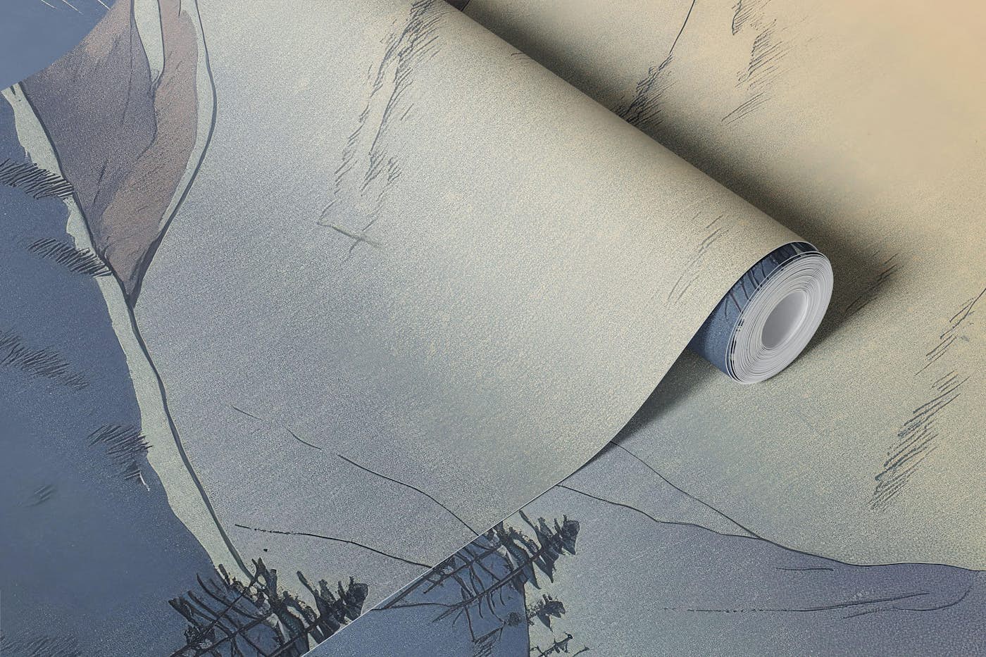 Vintage Alpine Mountain Landscape Mural wallpaper roll