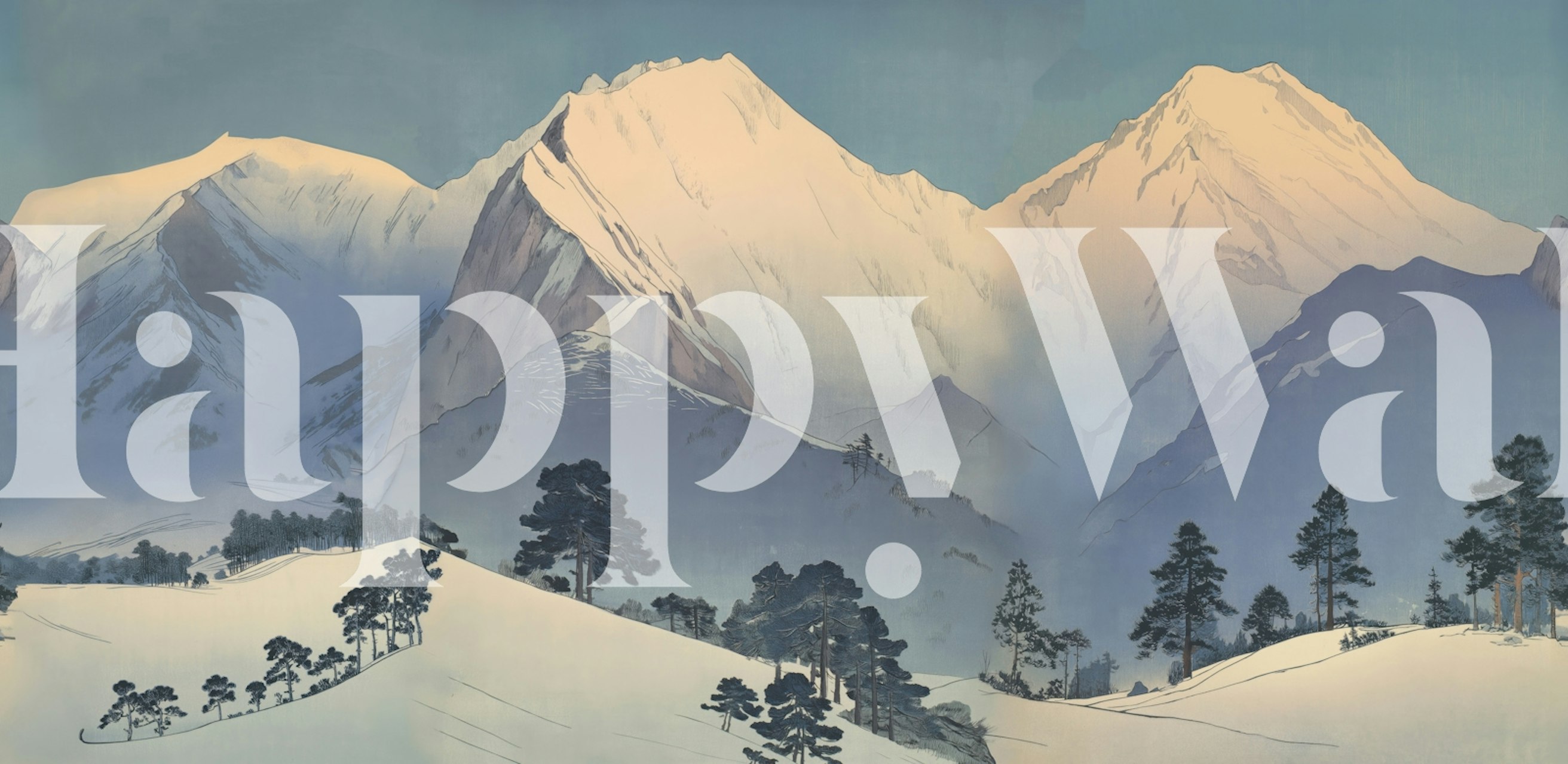 Vintage Alpine mountain mural in a room