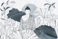 Buddha in lotus garden wallpaper
