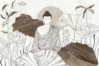 Meditating Buddha in the Garden wallpaper