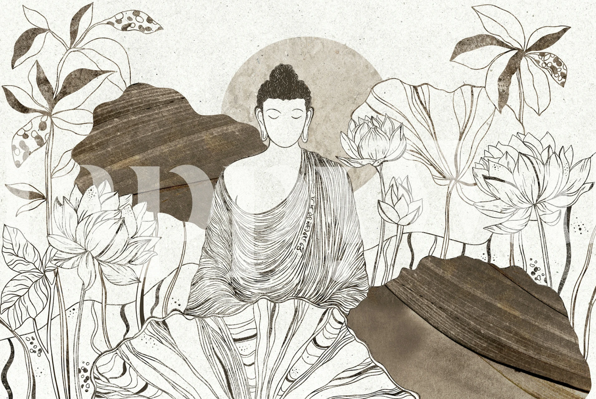 Meditating Buddha wallpaper design in a room