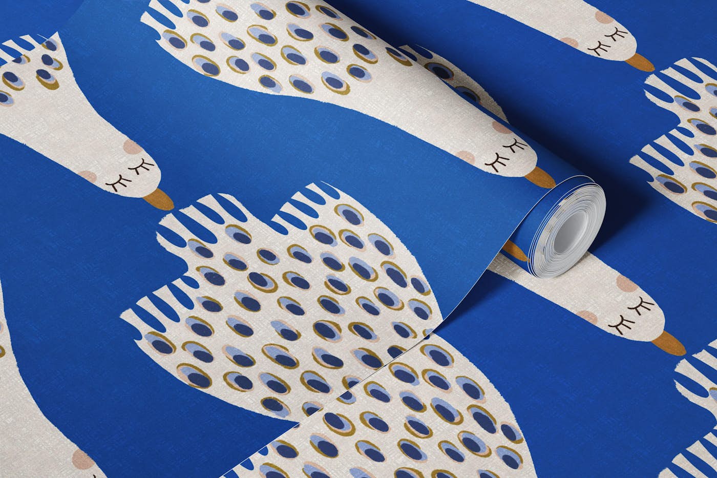 Modern Folk Birds Indigo wallpaper roll