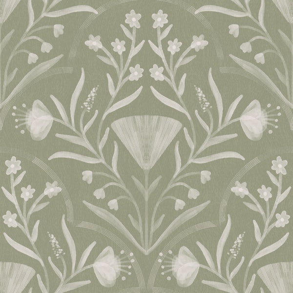 eucalyptus mist folk floral damask texture