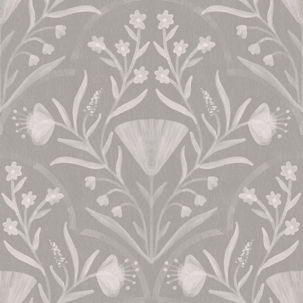greige linen folk floral damask texture