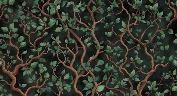 Dark Green Moody Botanical Tree Branch Mural