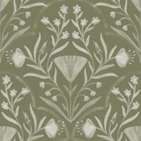 moss sage folk floral damask texture wallpaper