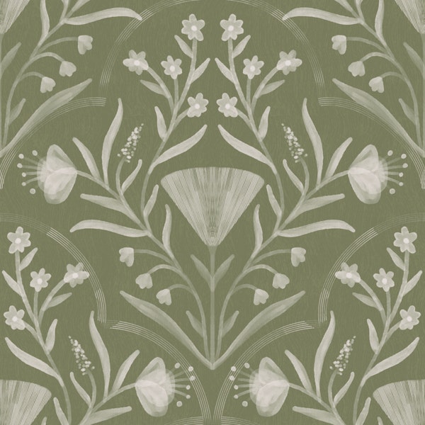 moss sage folk floral damask texture