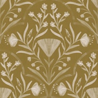 muted mustard folk floral damask texture wallpaper