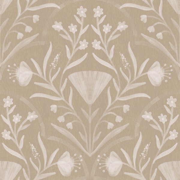 oat beige folk floral damask texture