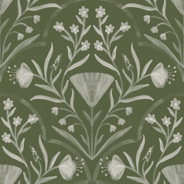 olive grove folk floral damask texture