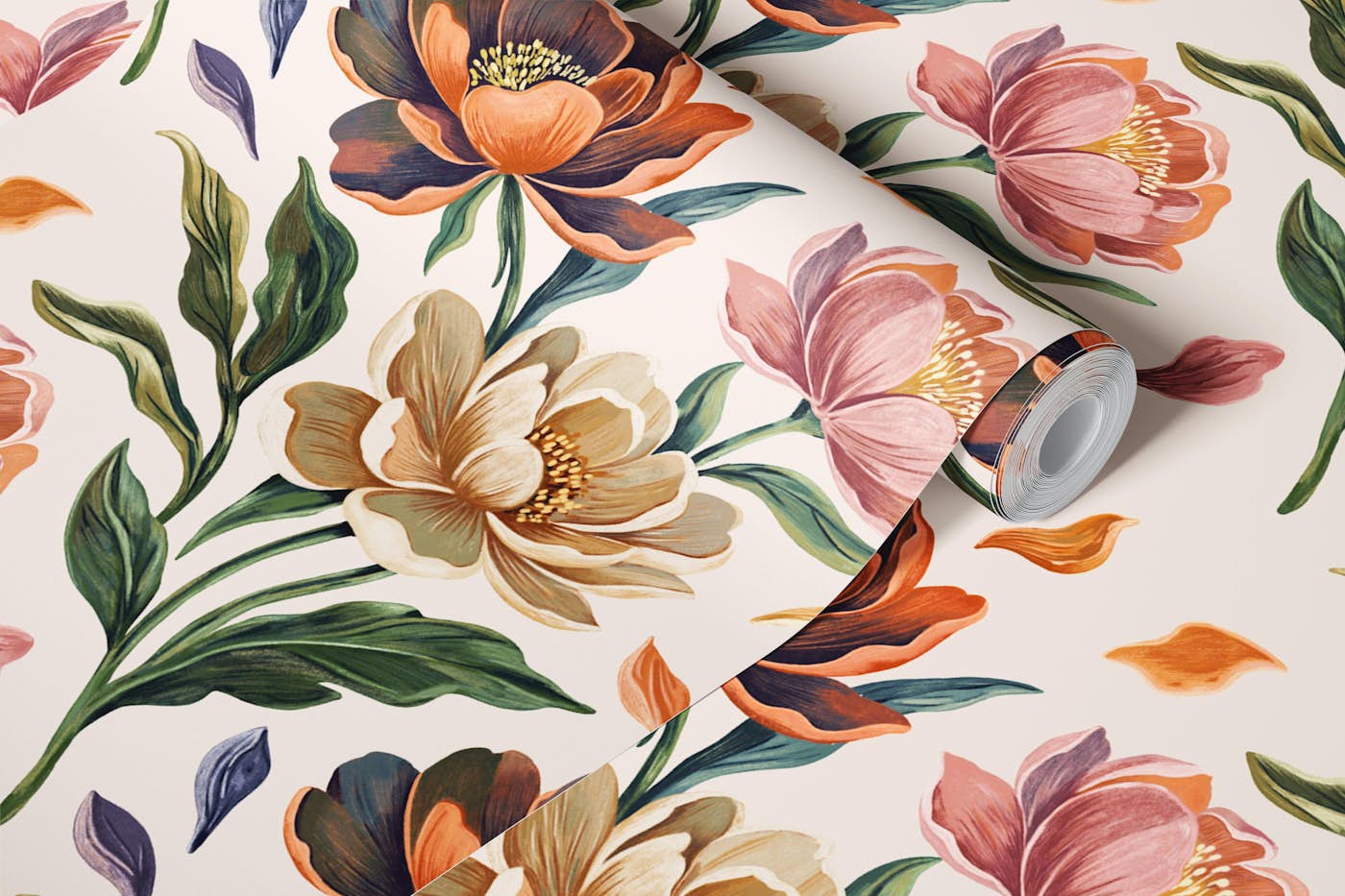 Hand Painted Peony Florals wallpaper roll