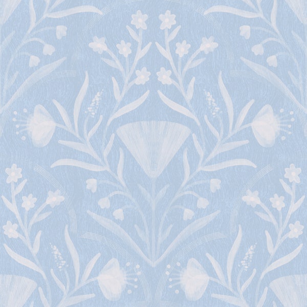 powder blue folk floral damask texture