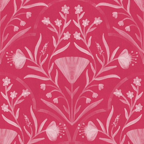 raspberry rose folk floral damask texture