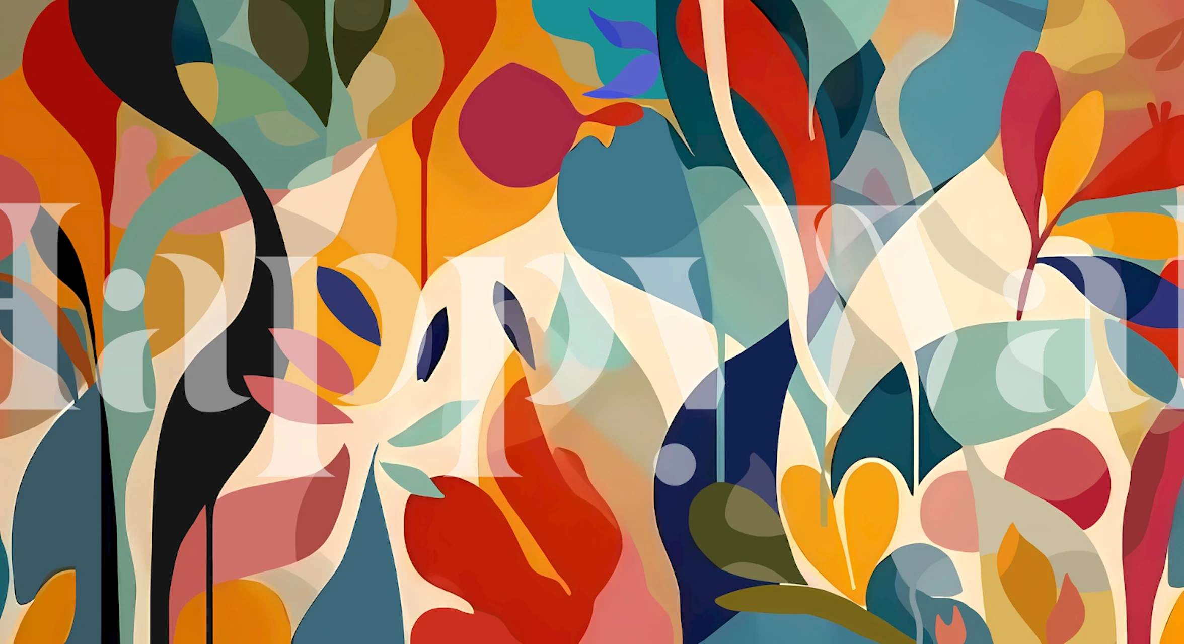 Vibrant leafy abstract garden wallpaper in a room