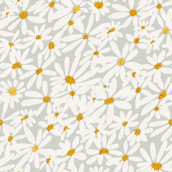 Hand Painted Daisy Meadow on soft blue