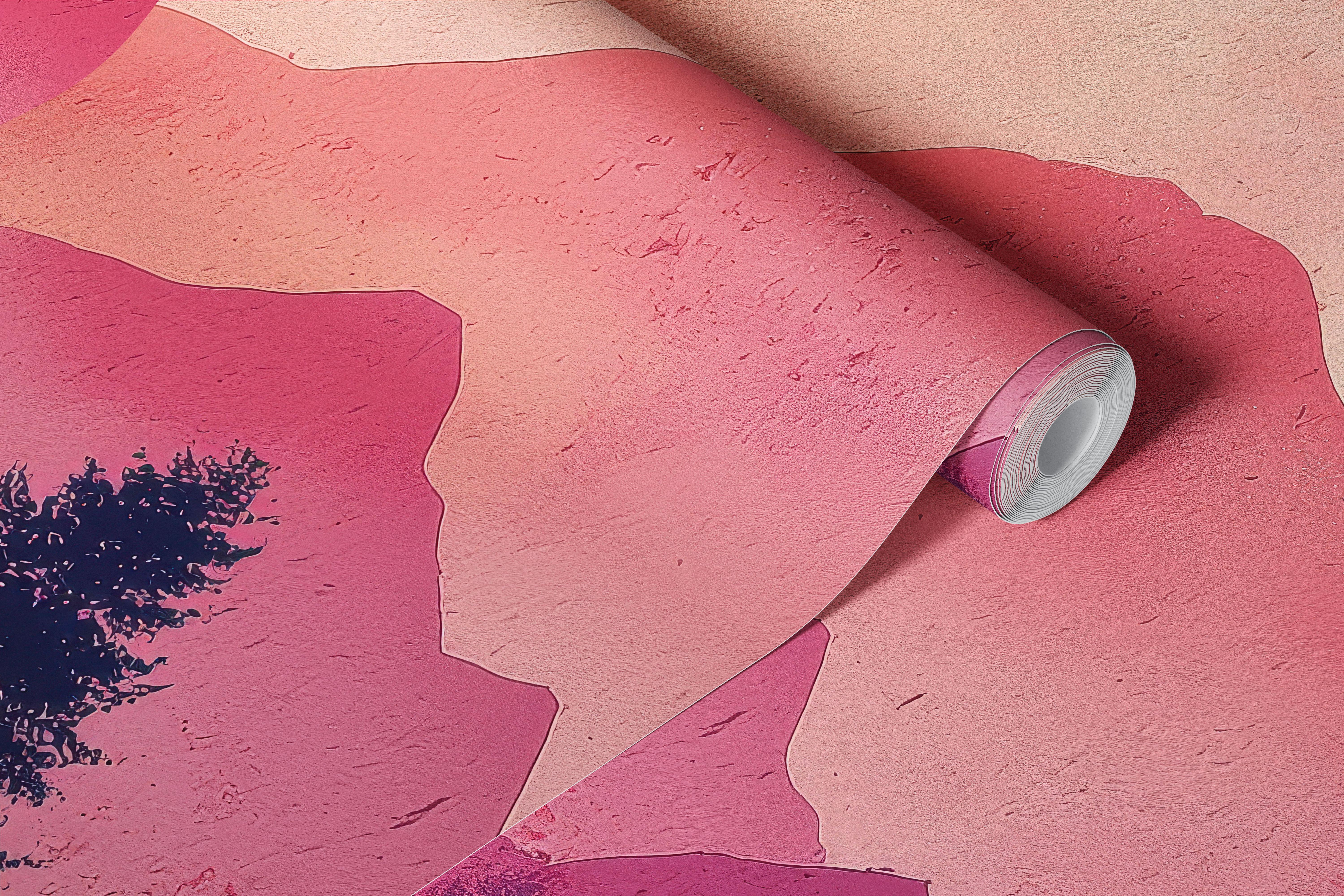 Vibrant Pink Sunset Mountain Forest wandbekleding