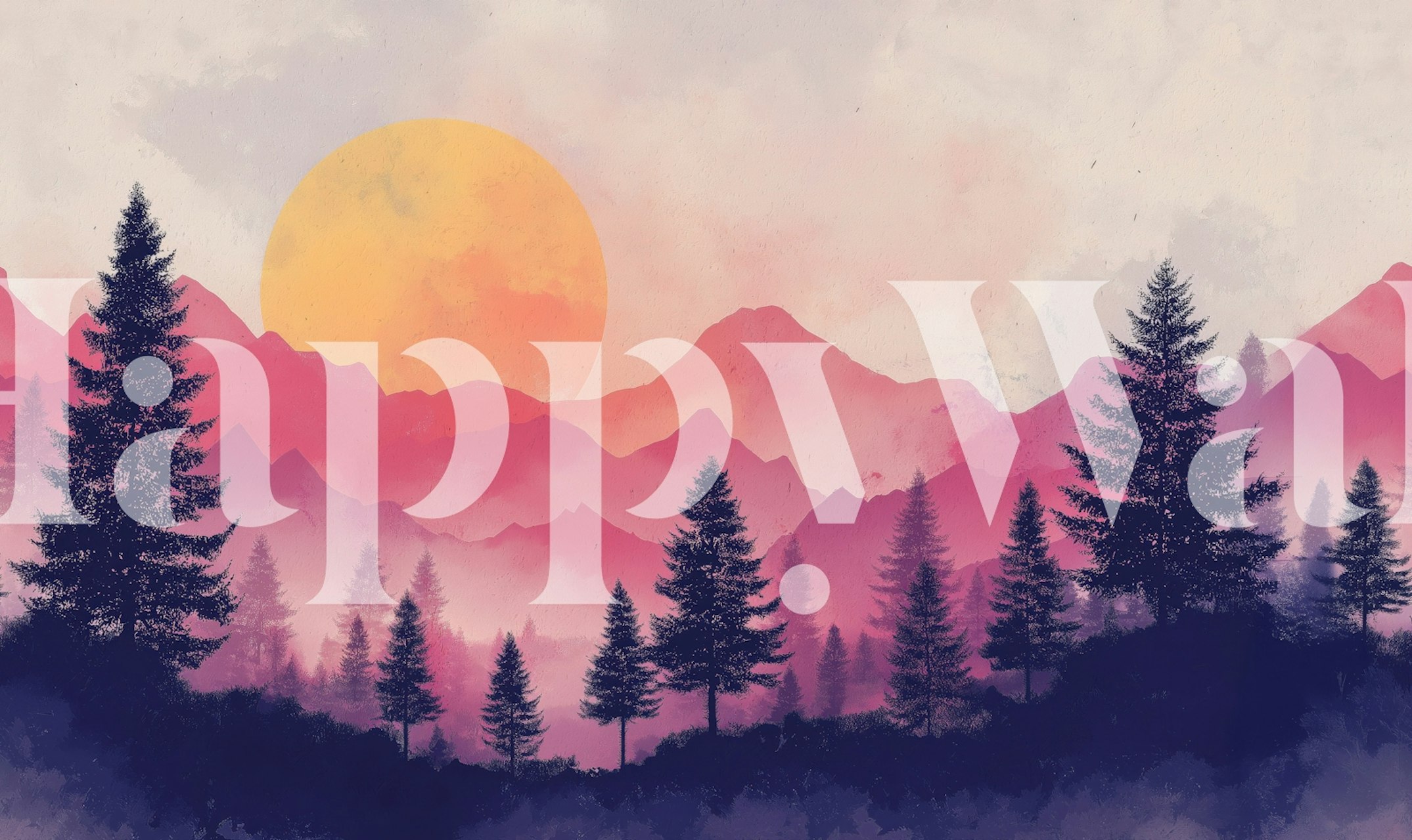 Vibrant pink sunset mountain forest wallpaper