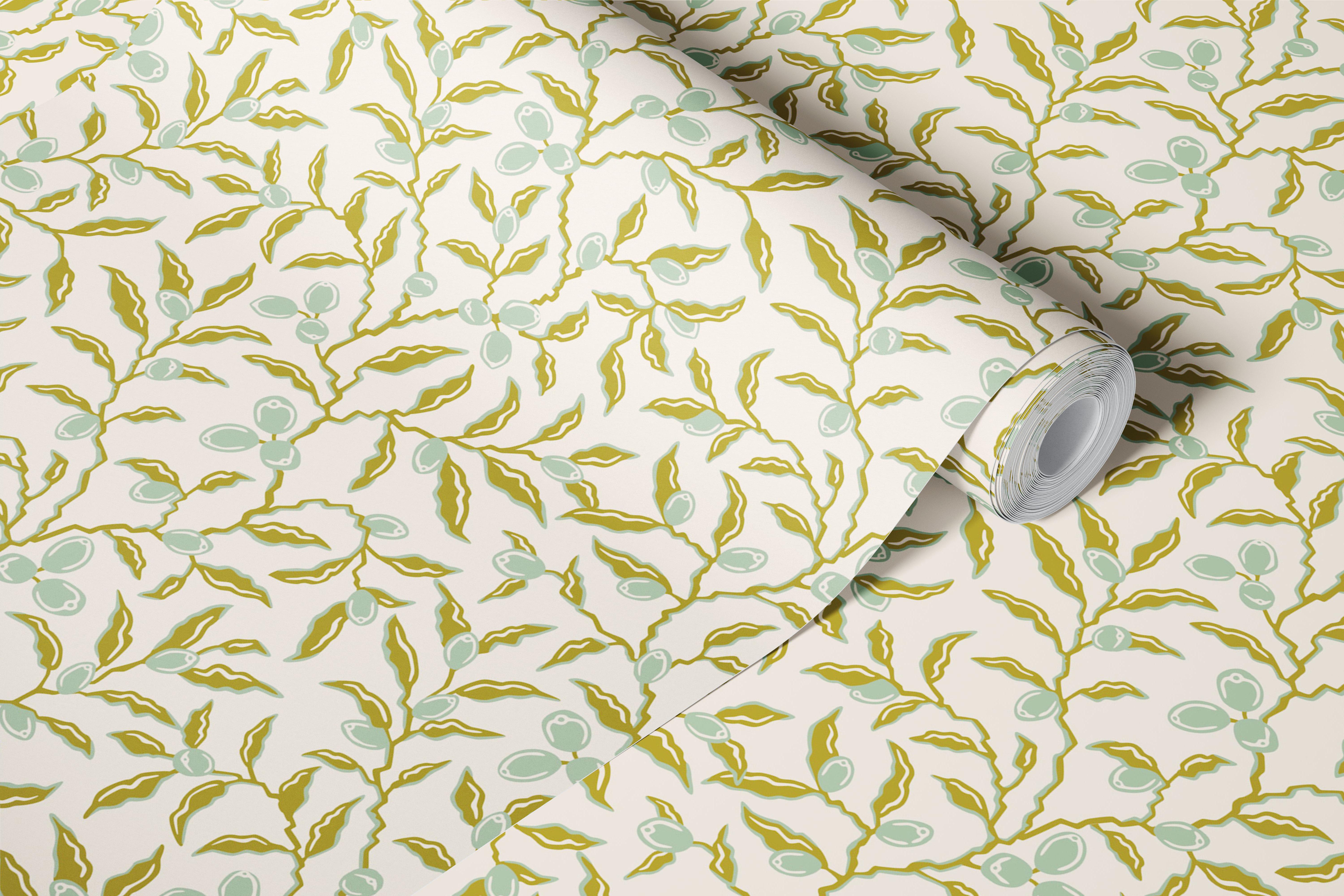 Olive all over green wallpaper in a room