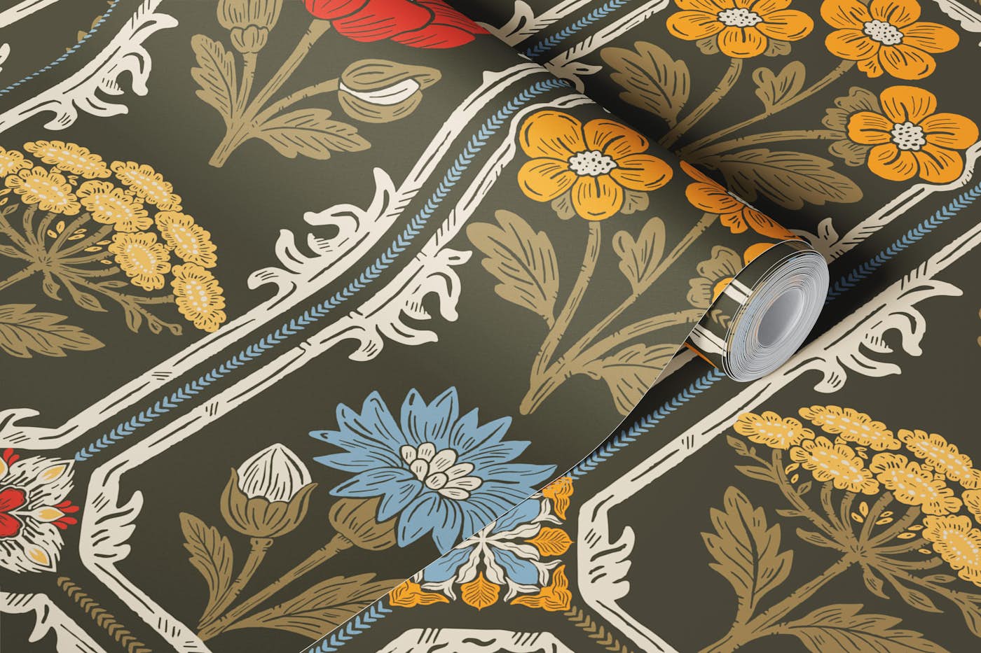 Retro Garden Floral Panels wallpaper roll