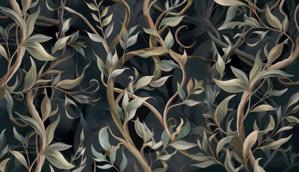 Dark Botanical Vines in Deep Teal