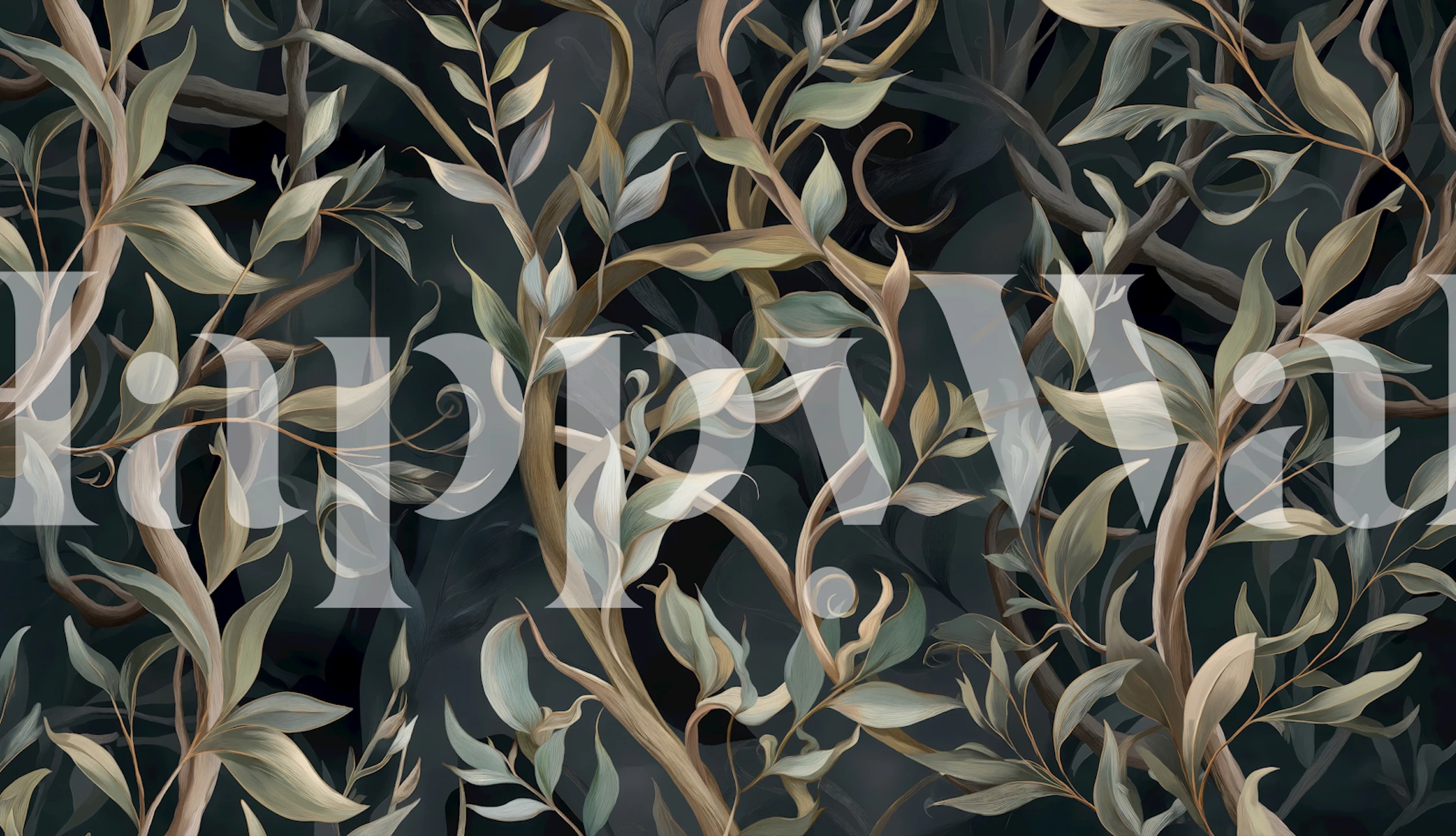 Dark botanical vines wallpaper in a room
