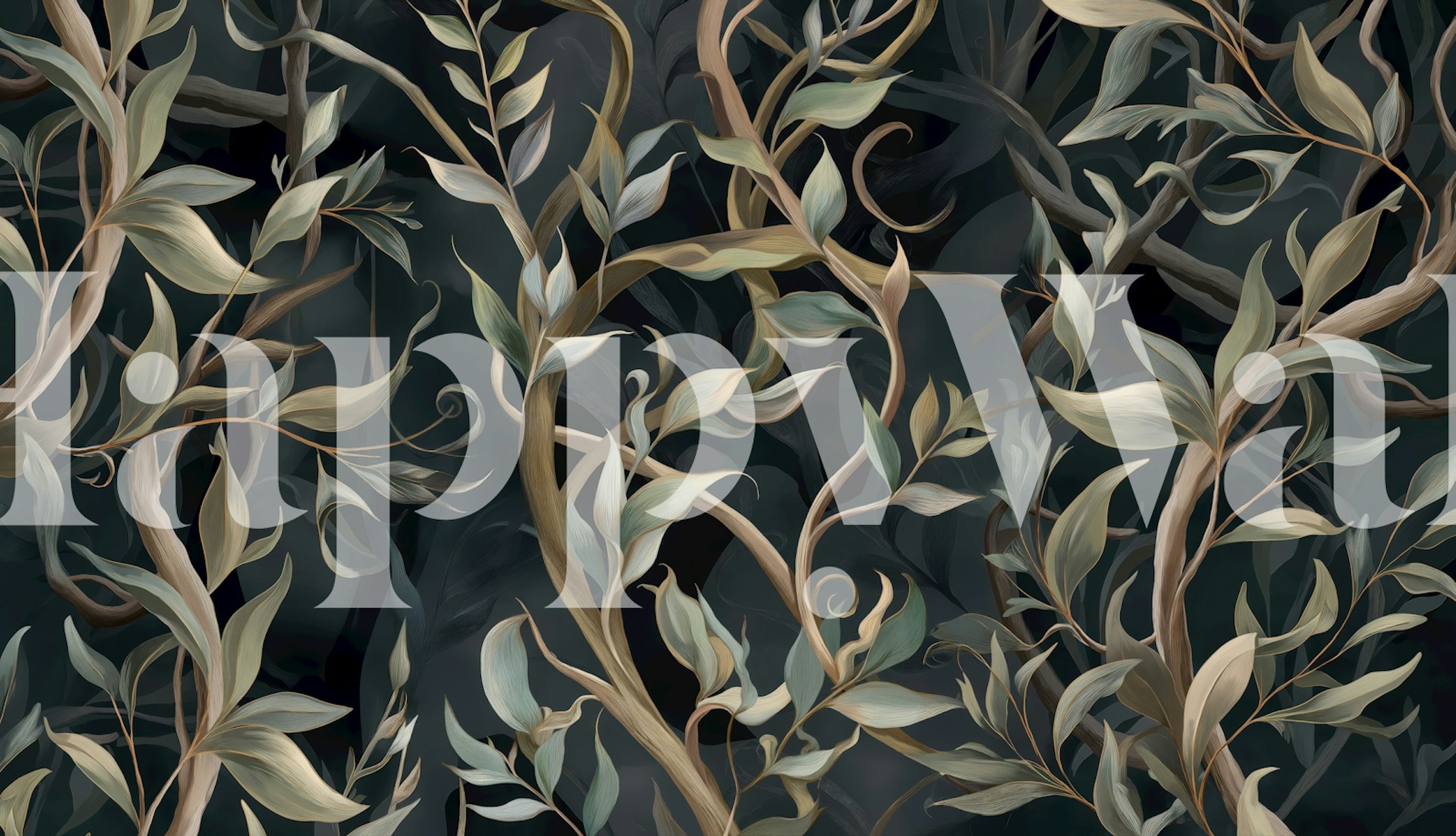 Dark botanical vines wallpaper in a room