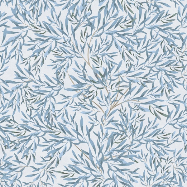 Serene Olive Tree Foliage  - Blue and White