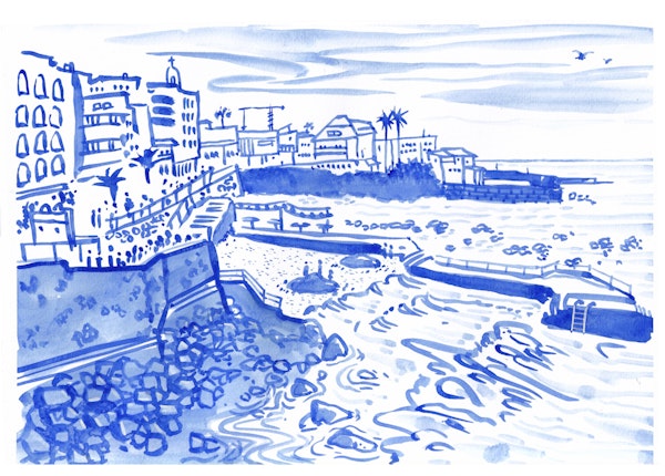 Seaside Promenade in Blue