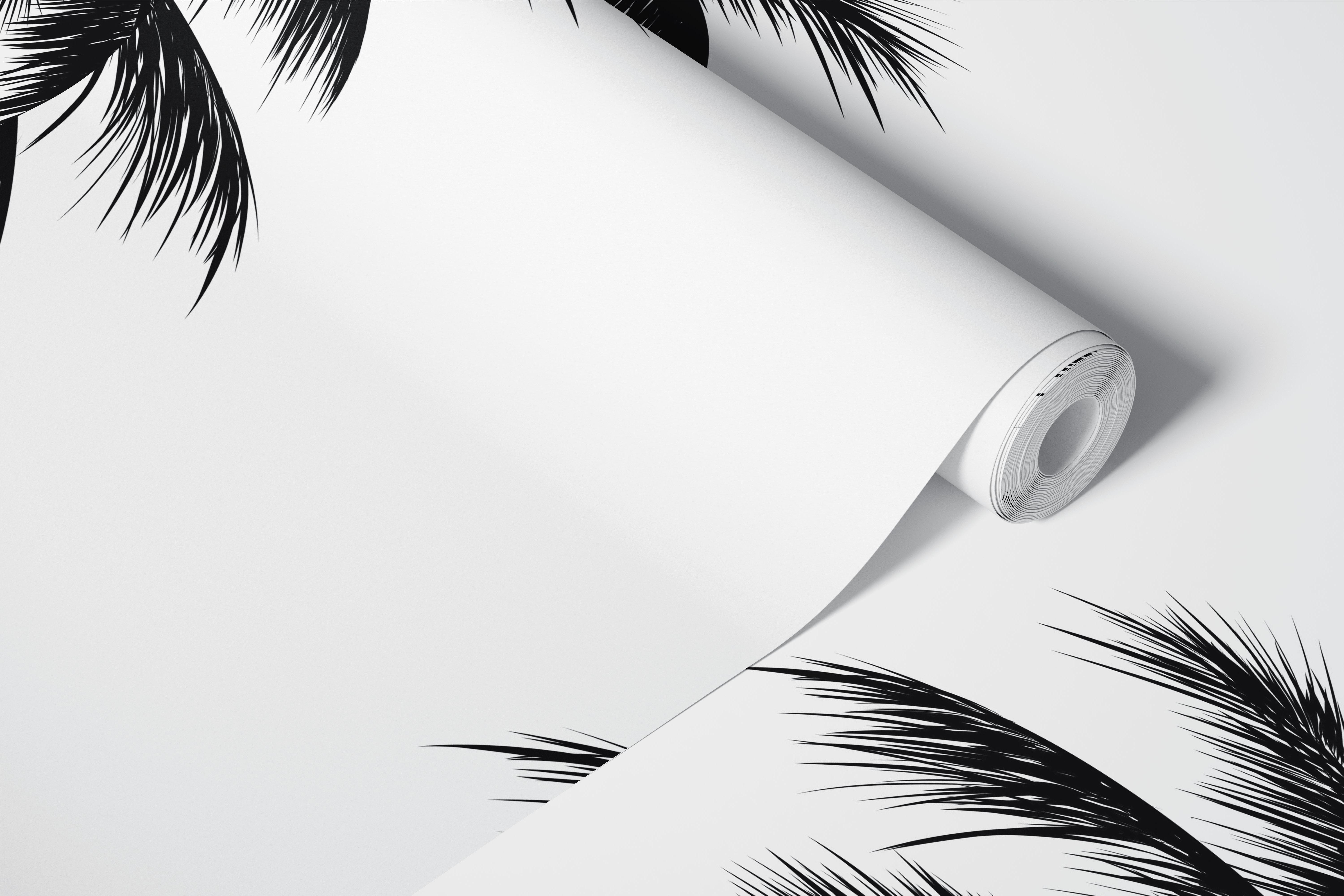 Tropical Palms Black and White wallpaper in a room