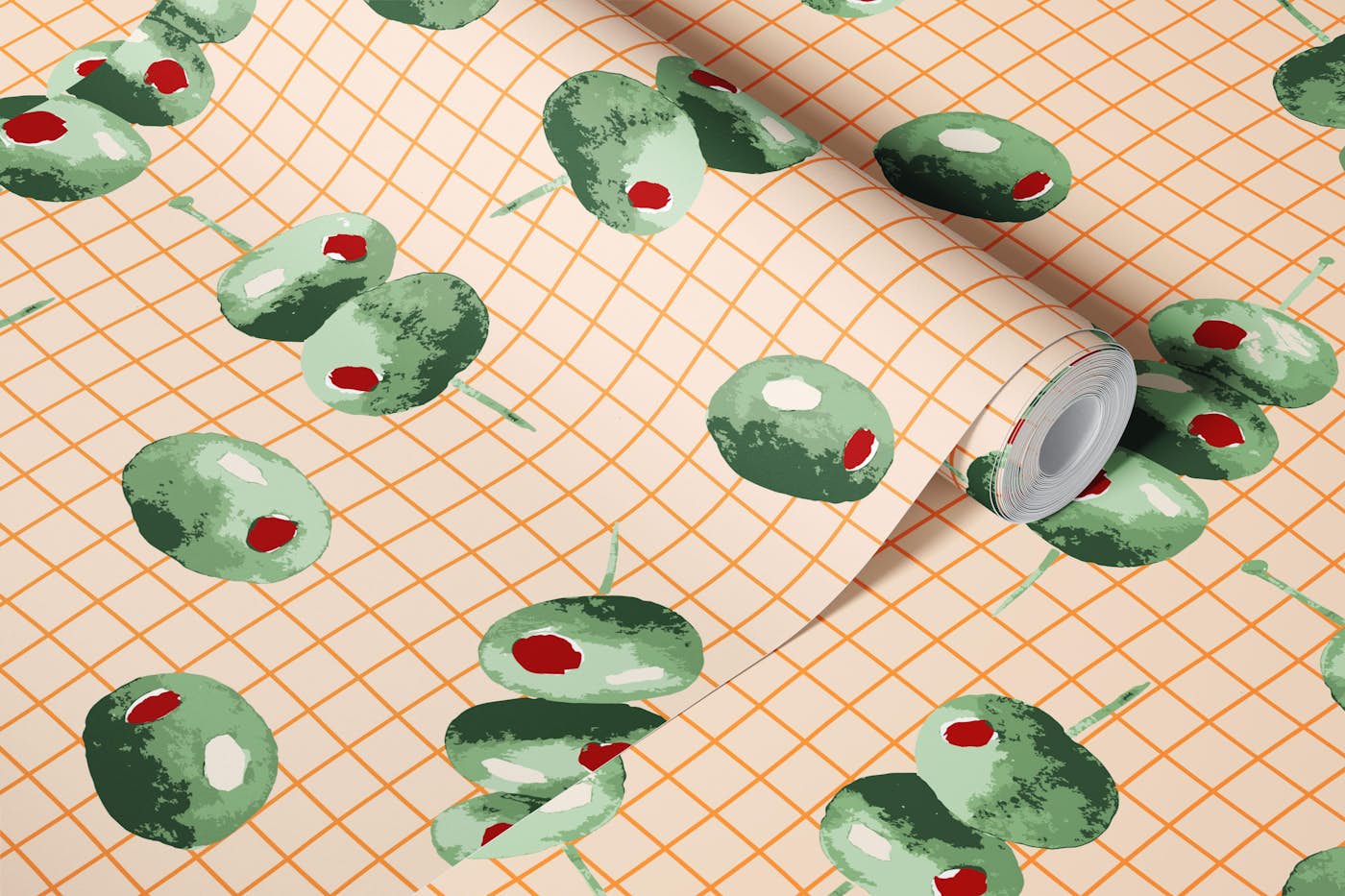 Vintage Olive Grid wallpaper roll