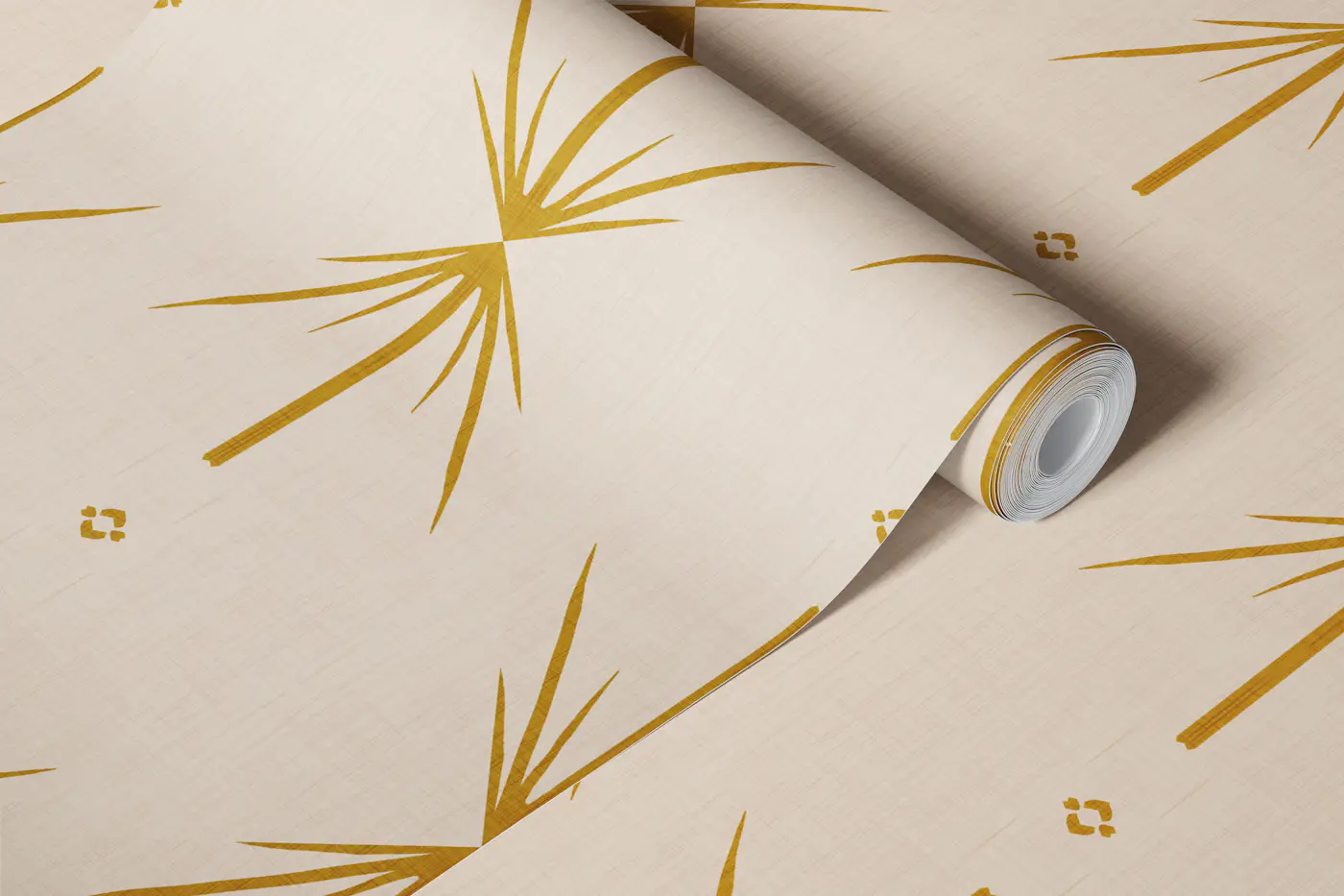 Mid Century Atomic Starburst Mustard wallpaper roll