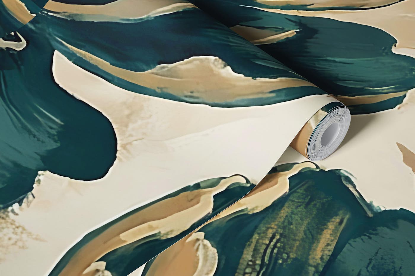 Teal Peony Blooms wallpaper roll