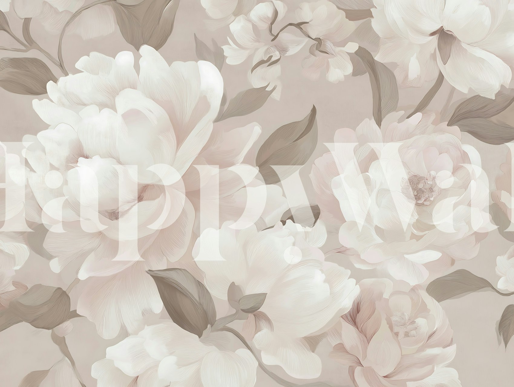 Blush peony blooms floral wallpaper in a room