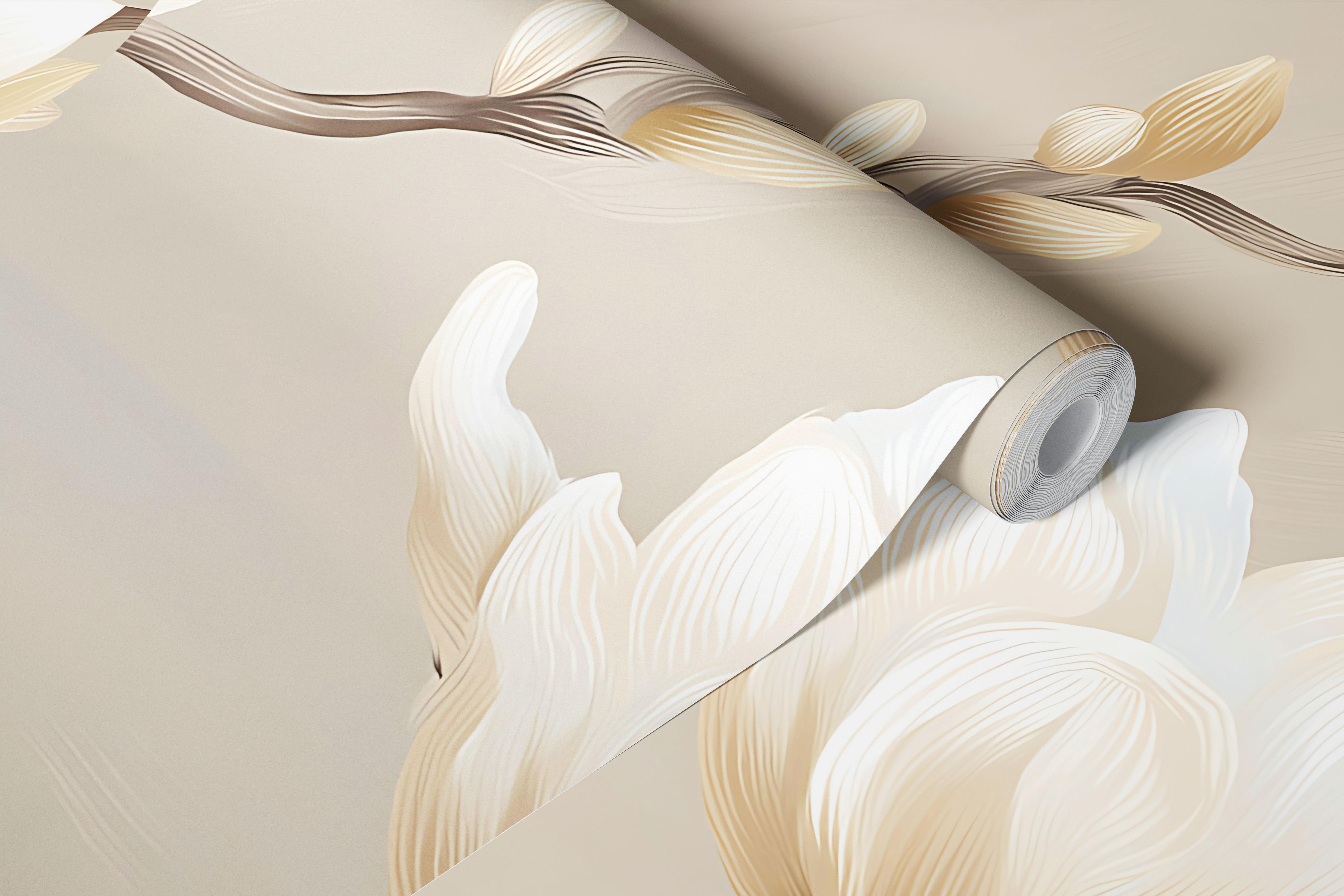 Cream Magnolia Blossoms wallpaper in a room