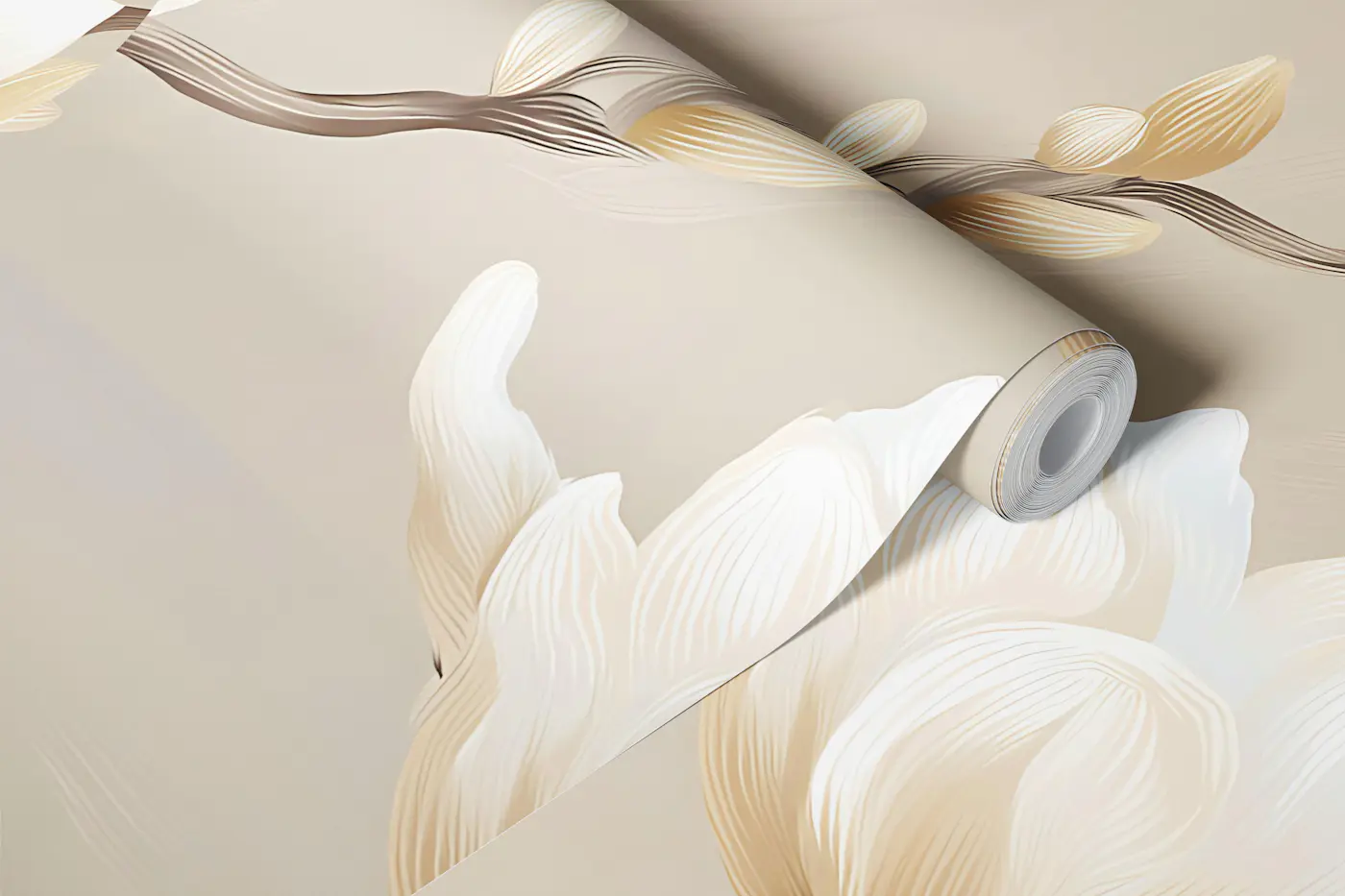 Cream Magnolia Blossoms wallpaper roll