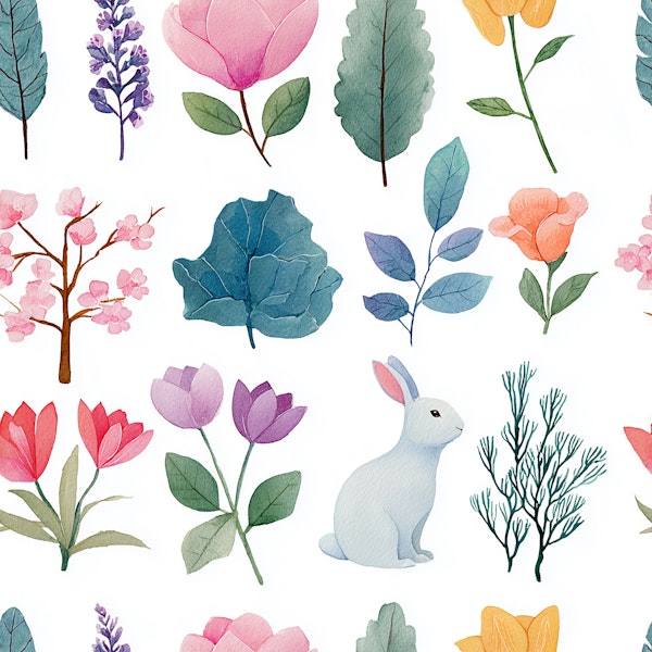 Watercolor Bunny Garden