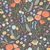 Wildflower Meadow - Pastels on dark grey - S wallpaper