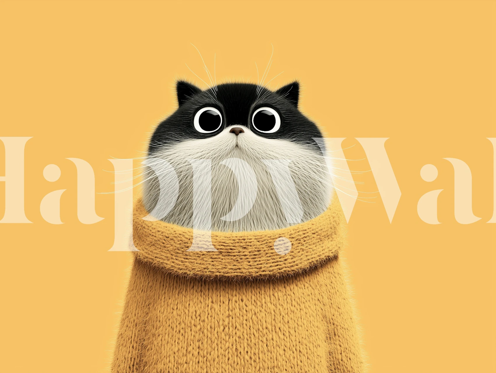 Adorable kitten in a knit sweater on wallpaper