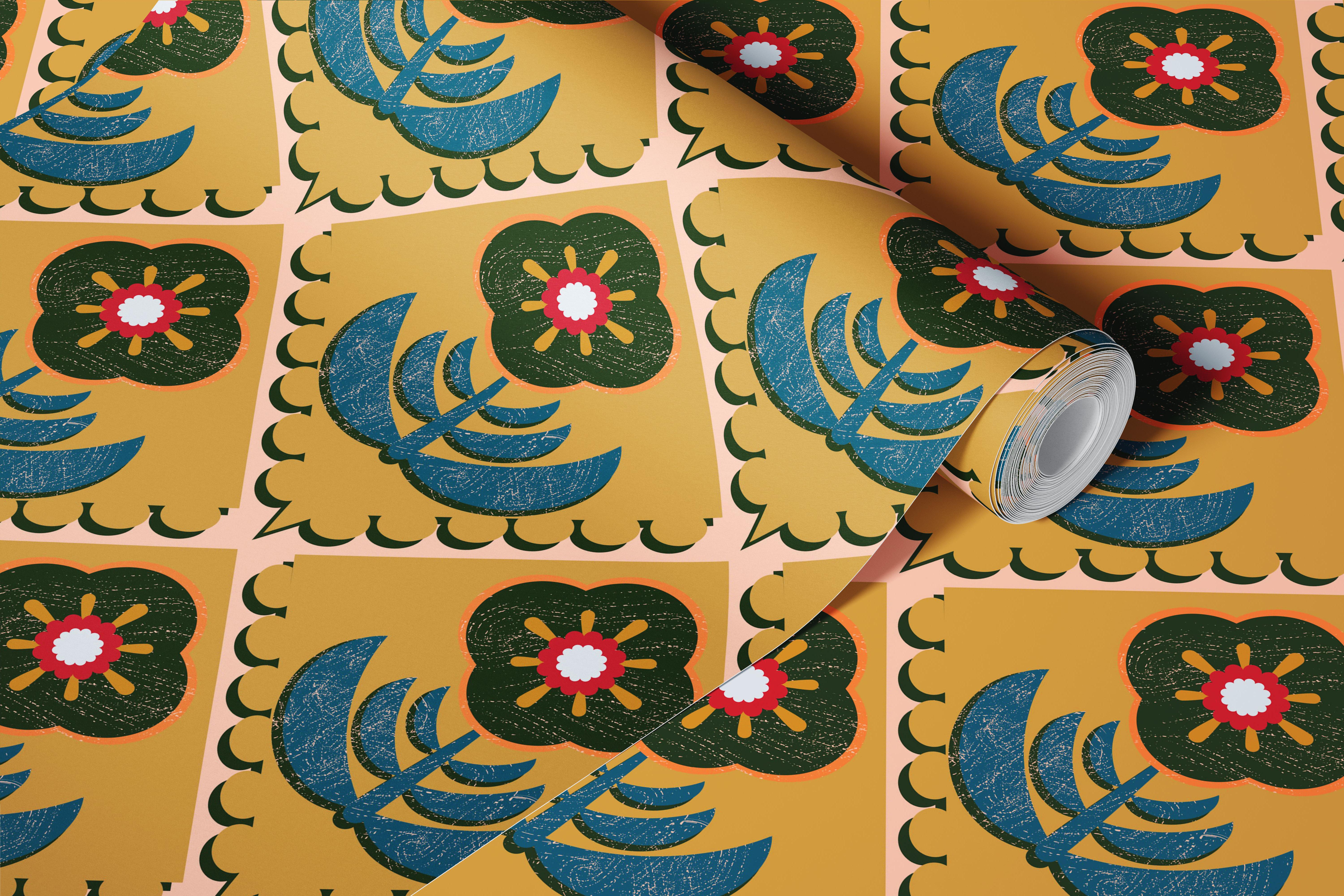 Scandinavian Folk Flower wallpaper in a room