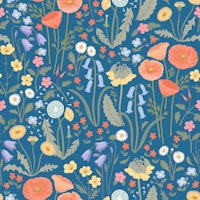Wildflower Meadow - pastels on blue - Medium wallpaper
