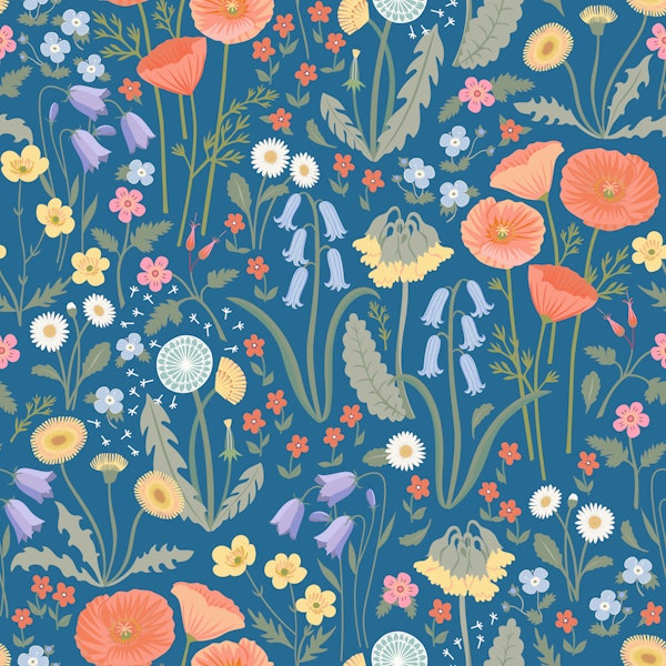 Wildflower Meadow - pastels on blue - Medium