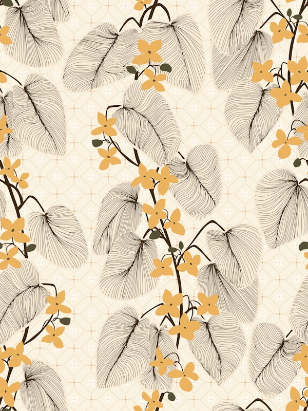Japandi tendrils elegant patterned yellow