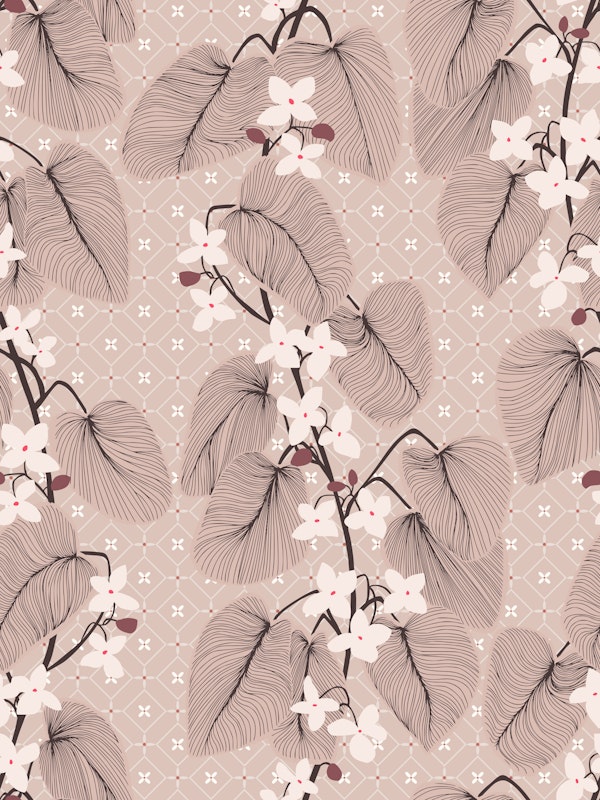 Japandi tendrils elegant patterned misty pink