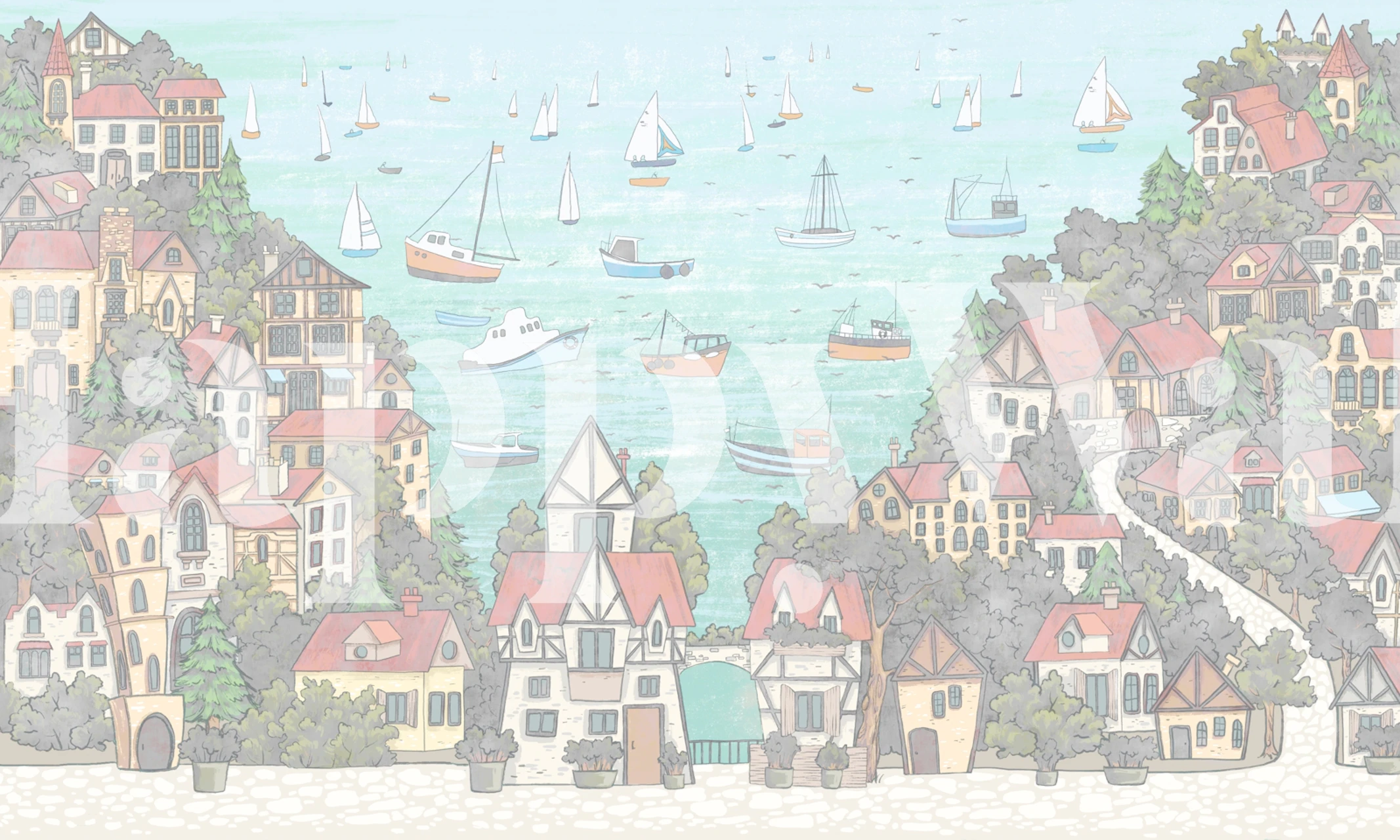Sailing Town wallpaper in a room setting