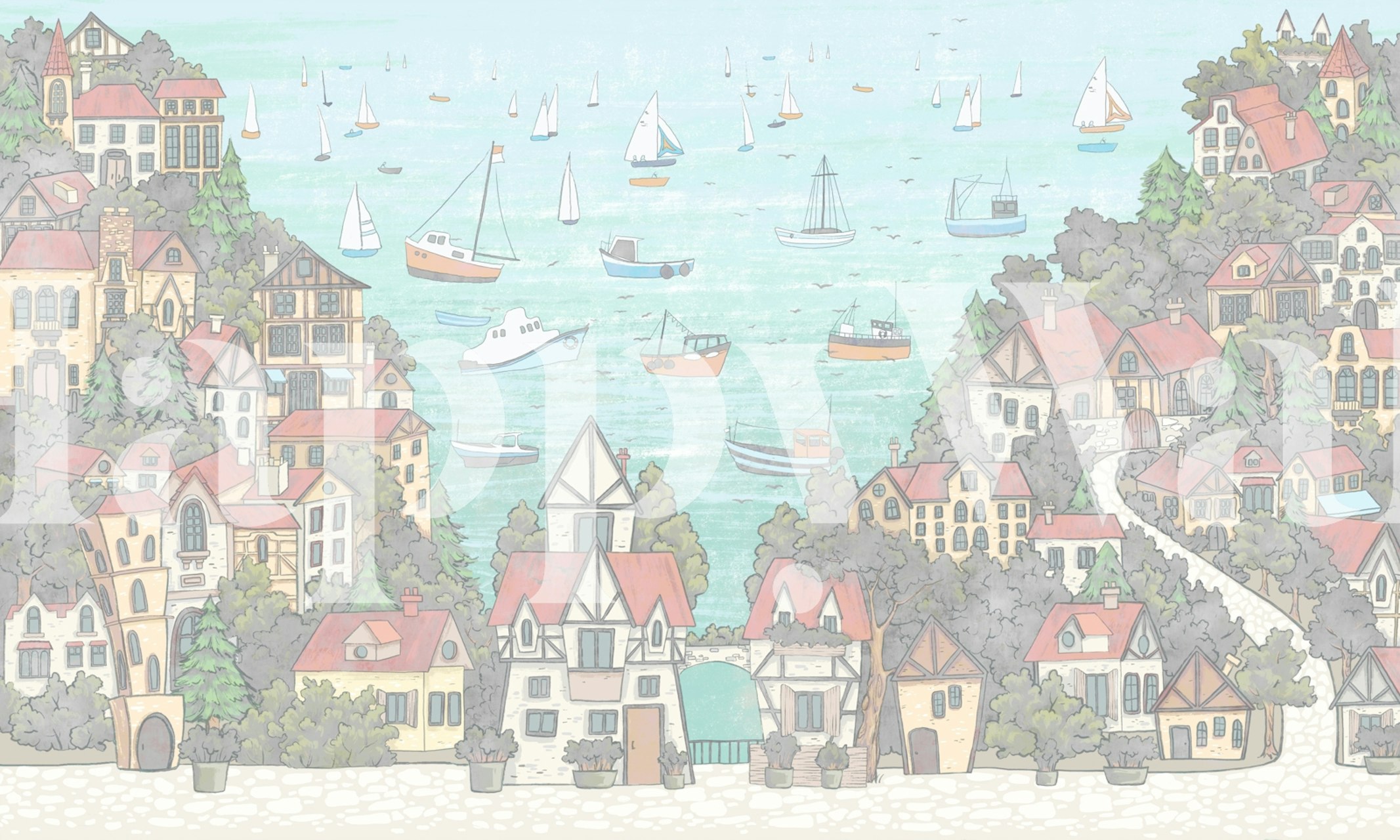 Papel pintado Sailing Town en un entorno de habitación