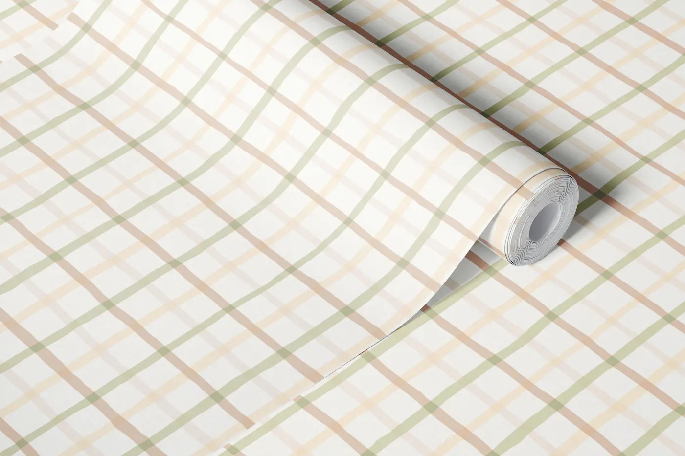 Cozy Cottage Plaid Grid Beige Sage wallpaper roll