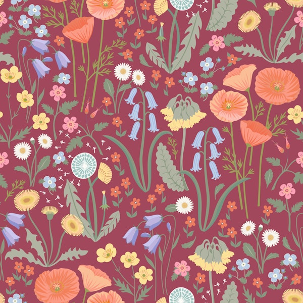 Wildflower Meadow - Pastels on red - Large
