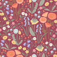 Wildflower Meadow - Pastels on Red - Medium wallpaper